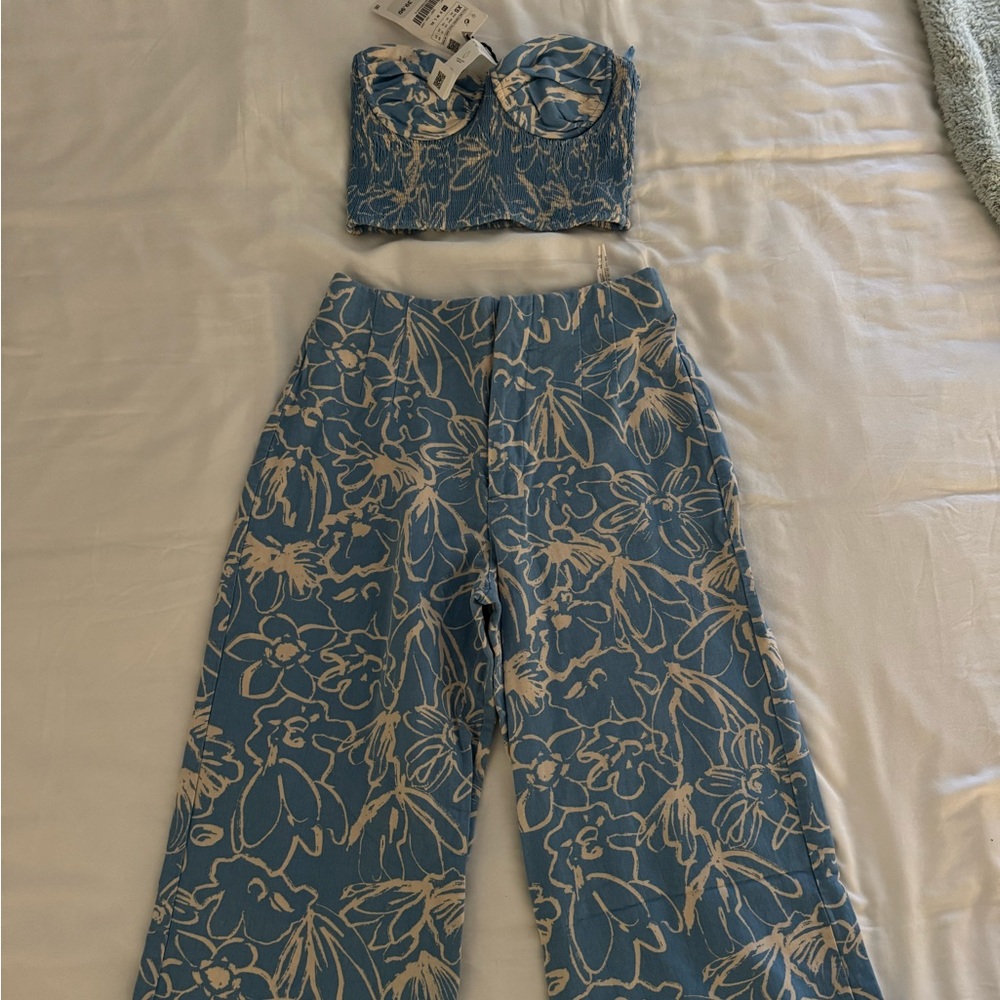 Zara Floral Blue Women's Pants & Jumpsuit Set